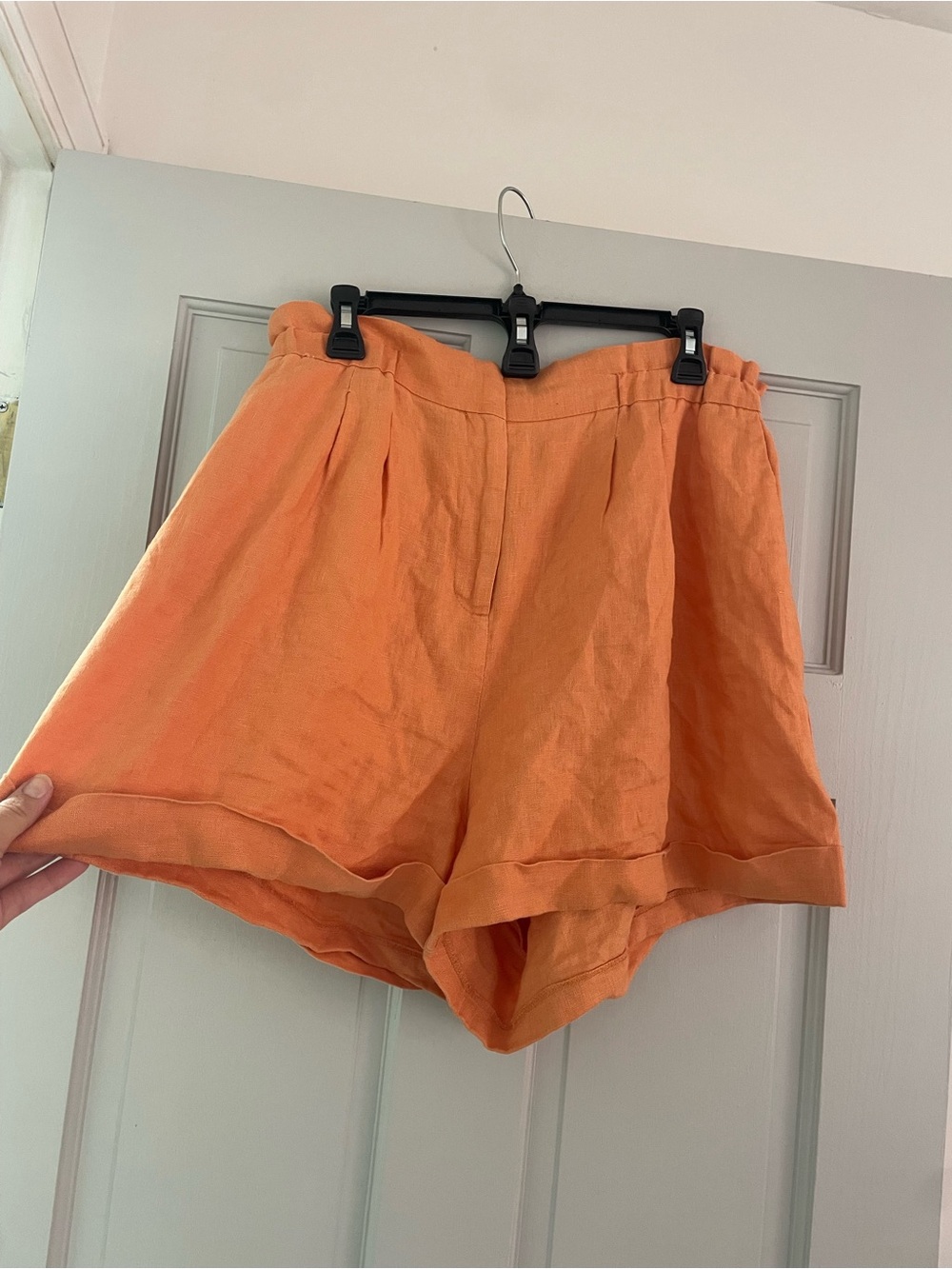 Orange 100% Linen Women's Shorts